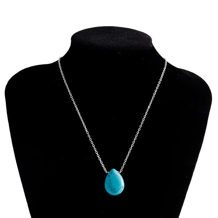 Turquoise Drop Shape Pendant Simple Collarbone Necklace