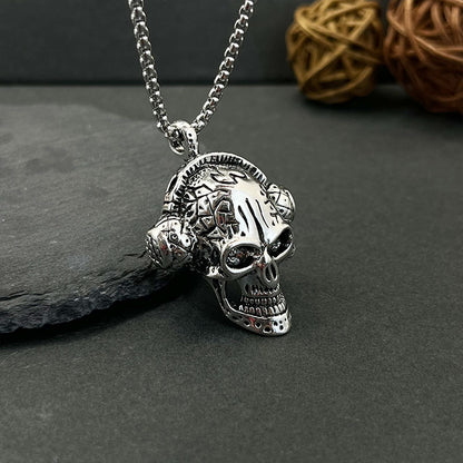 Stainless Steel Skull Headphones Pendant Retro Punk Men's Necklace