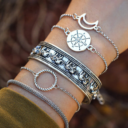 Elephant Totem Moon Compass Geometry 5 - Piece Bracelet Set