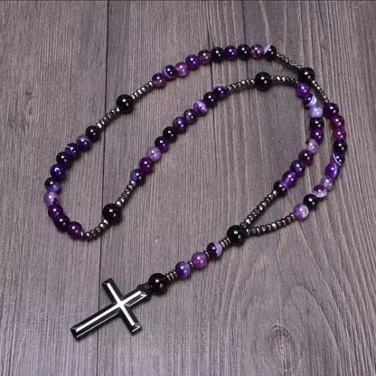 Cross Catholic Natural Stone Rosary Pendant Necklace