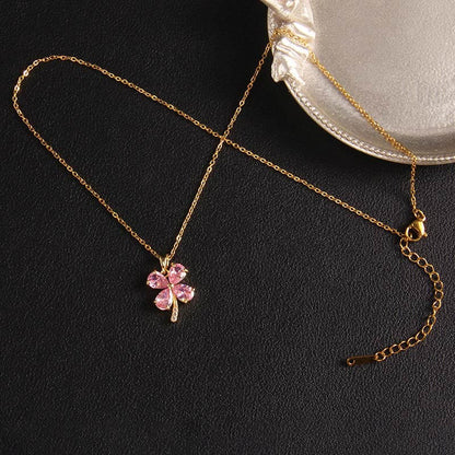 Zircon Four Leaf Clover Flower Necklace