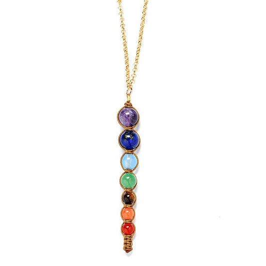 Chakra Colorful Stones Healing Rope Chain Necklace