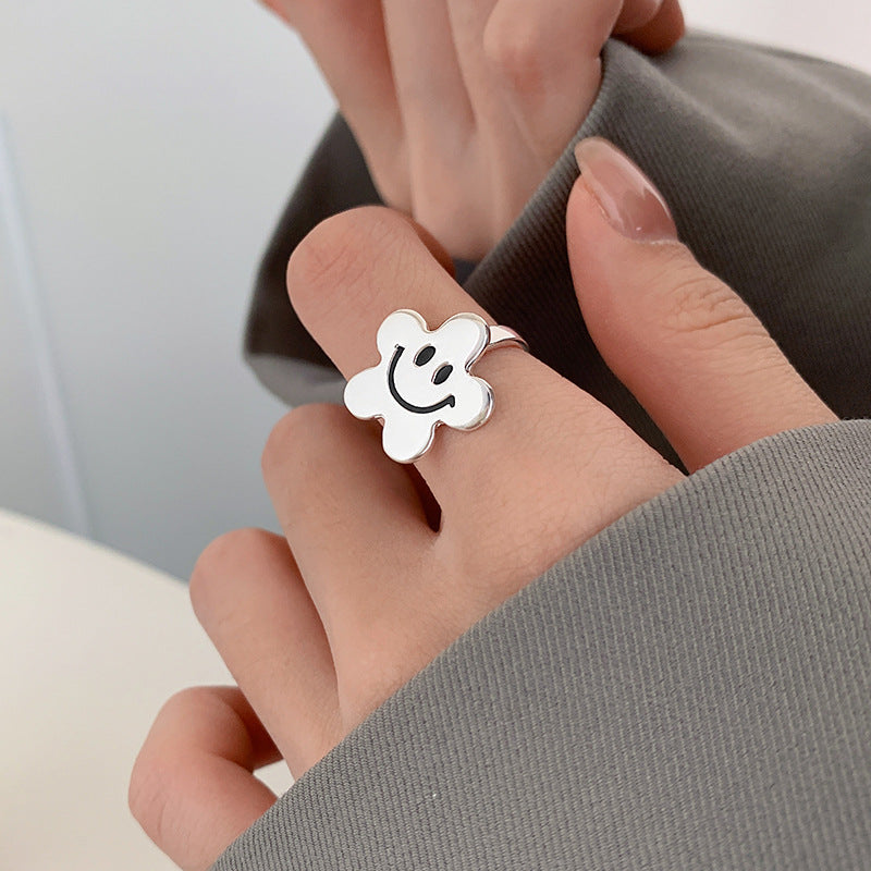 925 Silver Smiley Face Light Luxury Premium Adjustable Ring