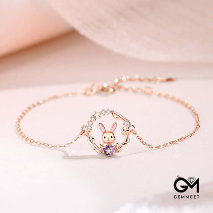 Cute Wreath Bunny Rose Gold Bracelet Necklace