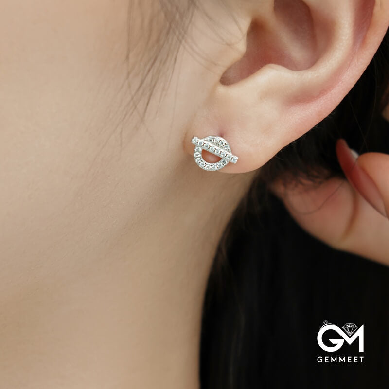 S925 Sterling Silver White Zircon Small Q Circle Earrings