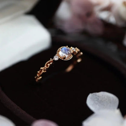 Natural Moonstone Zircon Delicate Ring