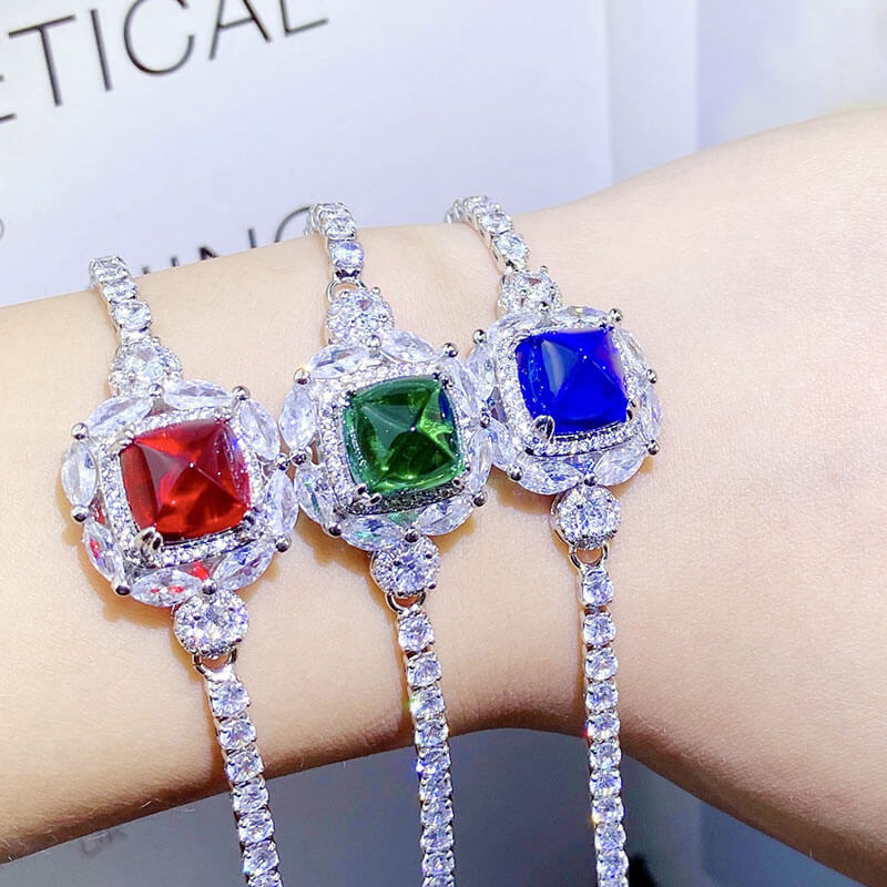 Temperament Cultivated Ruby Sugar Tower Cut Colored Treasure Bracelet High Carbon Diamond Emerald Royal Blue Diamond Bracelet