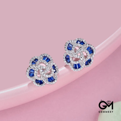 S925 Sterling Silver Blue Zircon Flower Earrings