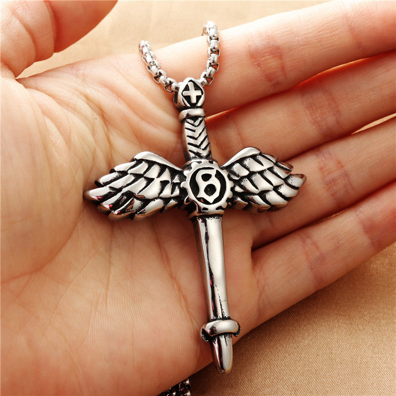 Wings Sword Cross Shape Retro Trendy Men's Pendant