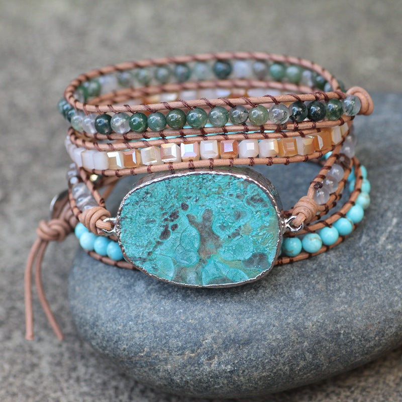 Ocean Stone Woven Leather Multi-Layer Decorative Bracelet