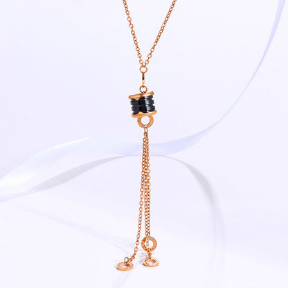 Rose Gold Plated Black Waist Tassel Mesh Pendant