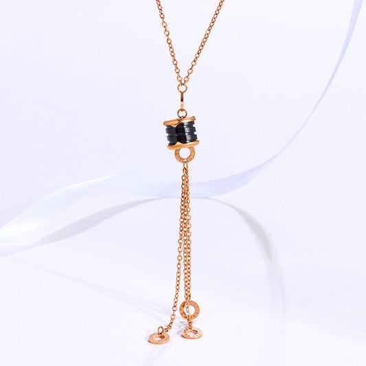 Rose Gold Plated Black Waist Tassel Mesh Pendant