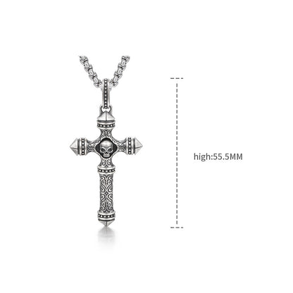 Sterling Silver Columnar Skull Cross Pendants Necklace