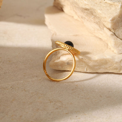 French Vintage Natural Stone Halo Disc Signet Ring