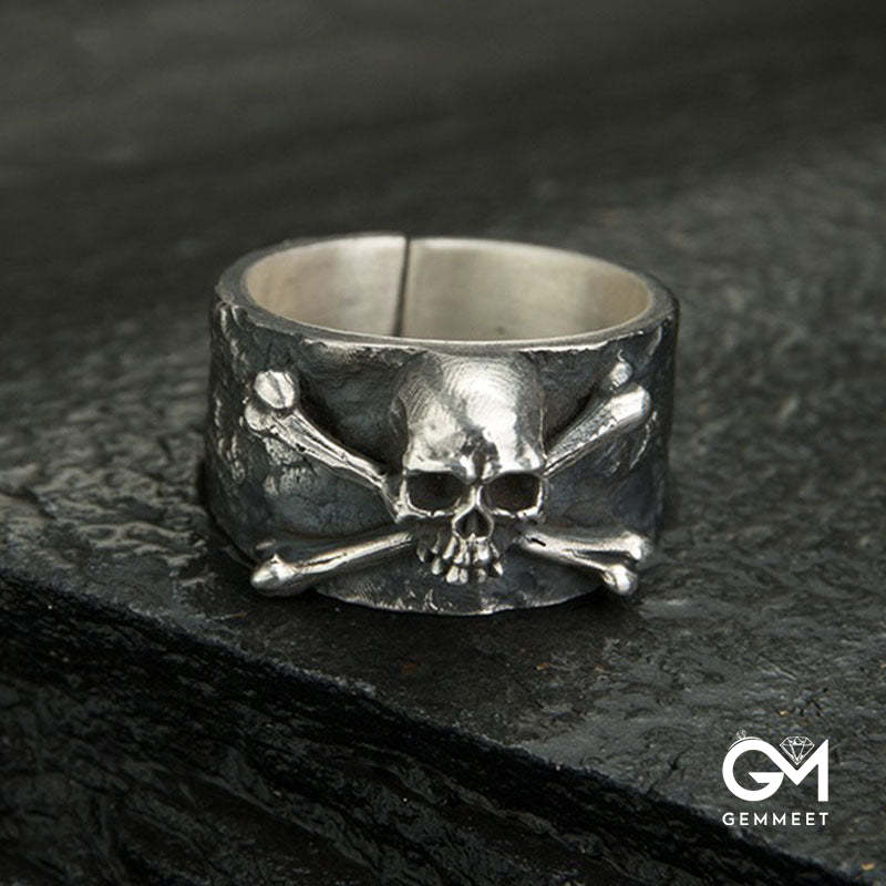 Black Punk Skull Adjustable Thick Band Ring