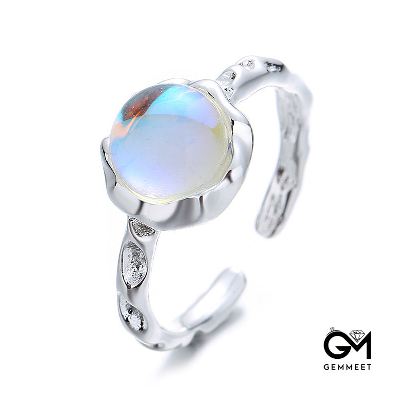 Simple Round Moonstone Open Ring