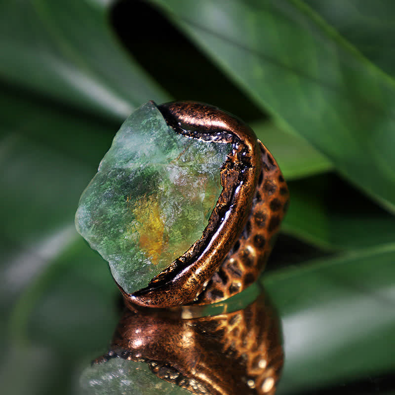 Moldavite Natural Crystal Adjustable Ring