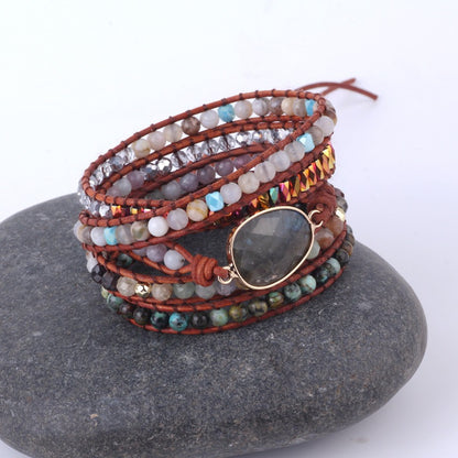 Flash Stone Cut Pendant Multi-layer Woven Bracelet