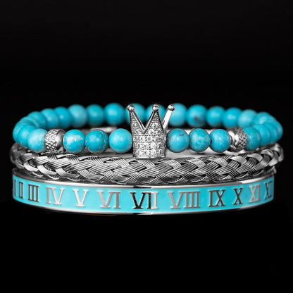 Blue Beaded Roman Numerals Crown Bracelet