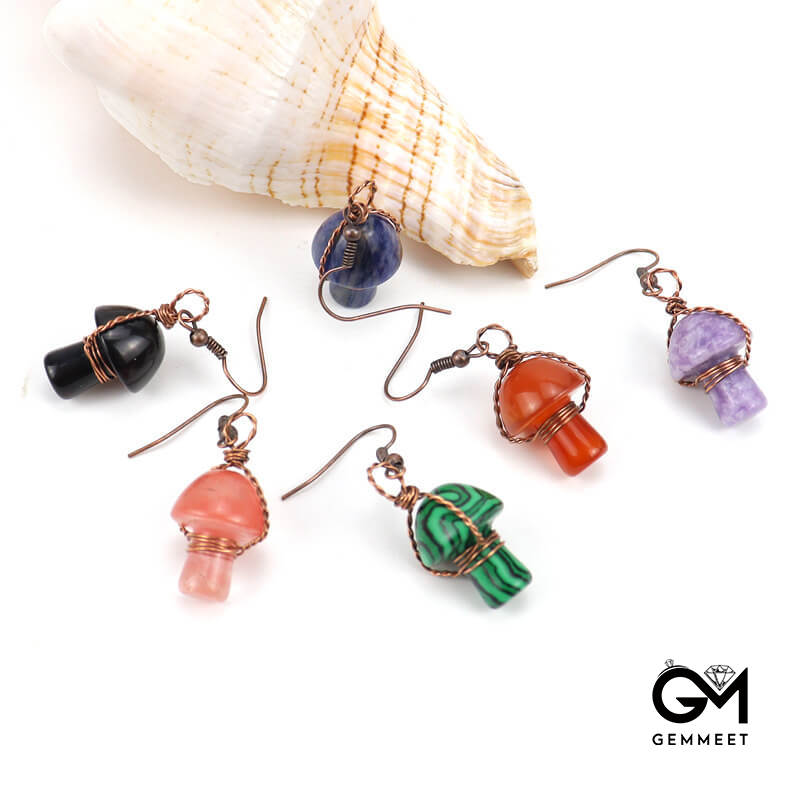 Cute Little Mushroom Crystal Earrings