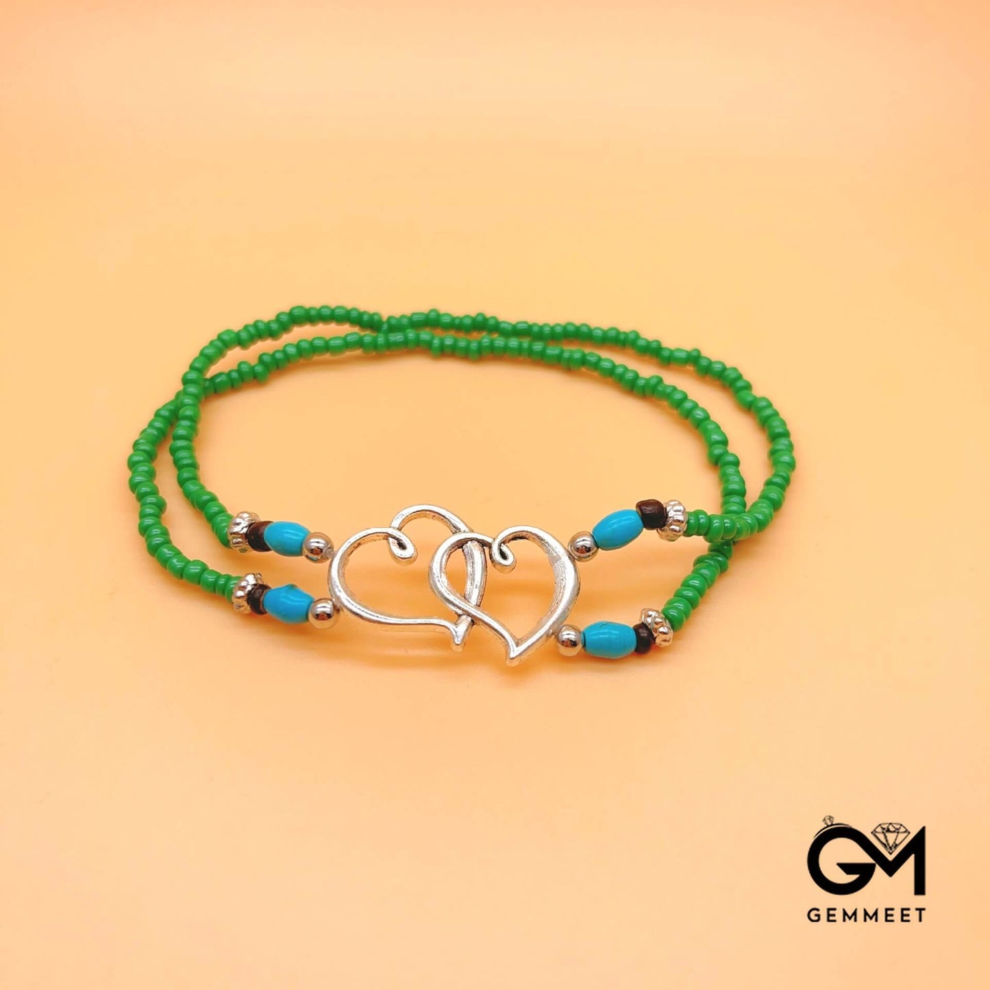 Bead Love Heart To Heart Turquoise Double Anklet