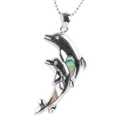 Double Dolphin Mother Animal Pendant Necklace