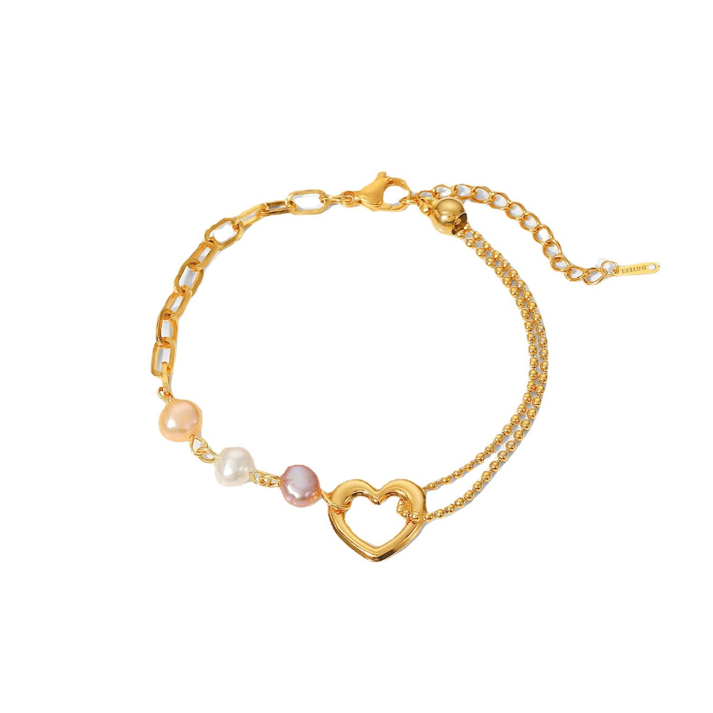 Stainless Steel Heart Hanging Pearl Bracelet