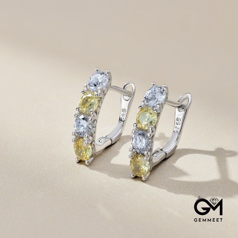 S925 Sterling Silver White Yellow Round Zircon Earrings