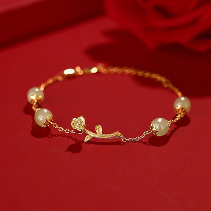 Rose Love Inlaid Jade Bracelet