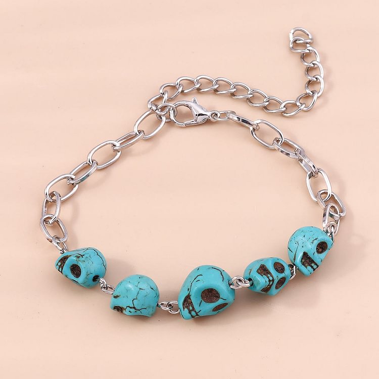 Turquoise Skull Beaded Halloween Bracelet