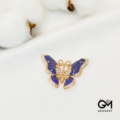 Golden Butterfly Shape Full Blue Stone Pendant