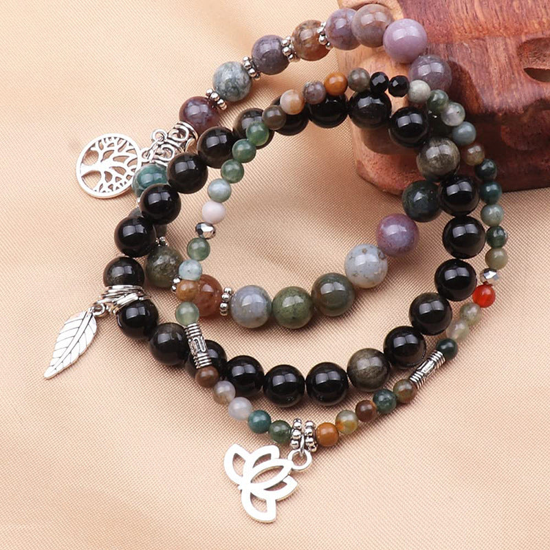 Life of Tree Lotus & Leaf Symbol Indian Agate Bracelet