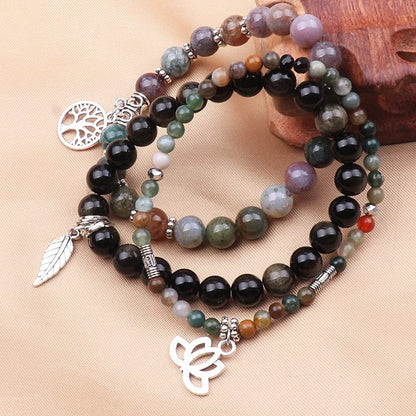 Life of Tree Lotus & Leaf Symbol Indian Agate Bracelet