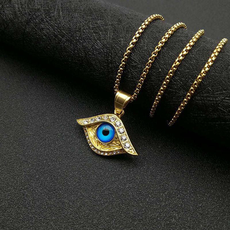 Hip Hop Jewelry Gold Plated Zirconia Blue Eyes Pendant