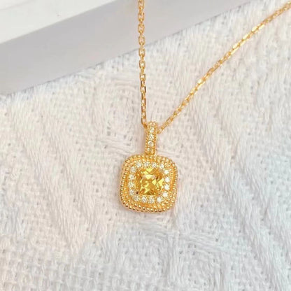 Small Sugar Cube Citrine Pendant Necklace