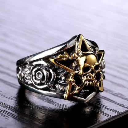 Men's Gothic Pentagram Skull Ring