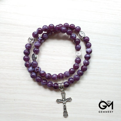 Amethyst Cross Pendant Rosary Bracelet