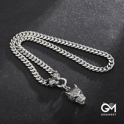 Titanium Steel Wolf Head Ring Buckle Bracelet