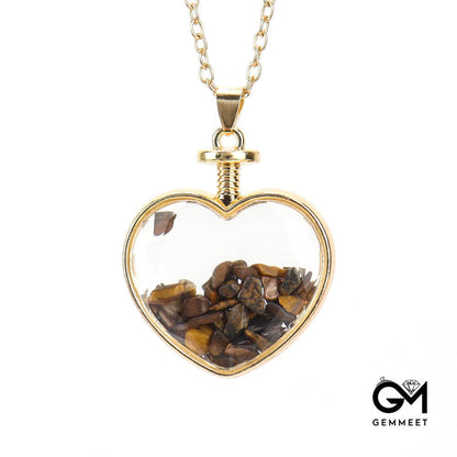 Crushed Stone Heart-shaped Glass Box Pendant Necklace