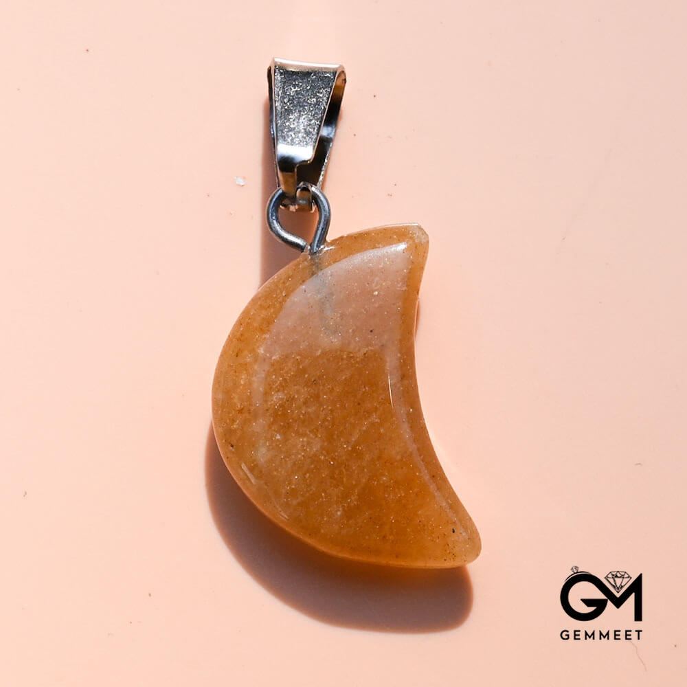 Topazite Crystal Agate Crescent Moon Pendant