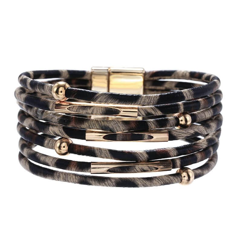 Alloy Leopard Print Magnet Buckle Leather Strap Bracelet