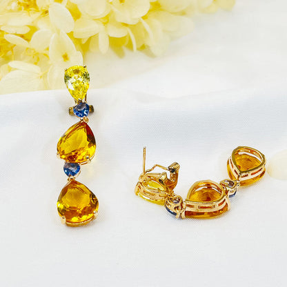 Water Drop Pear Yellow Zircon Pendant Earrings