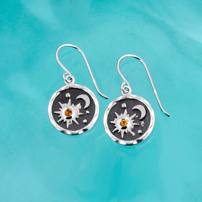 Bohemia Citrine Sun And Cresent Moon Earrings