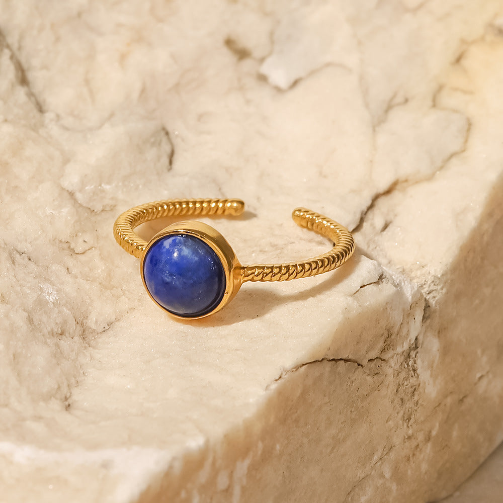 Court Vintage Titanium Steel Round Cut Lapis Lazuli Ring