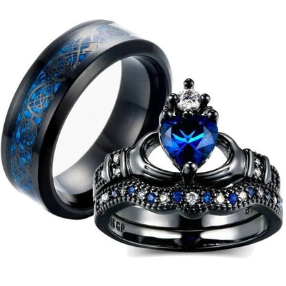 Black Gold Crown Shape Double Layer Mystery Love Couple Rings