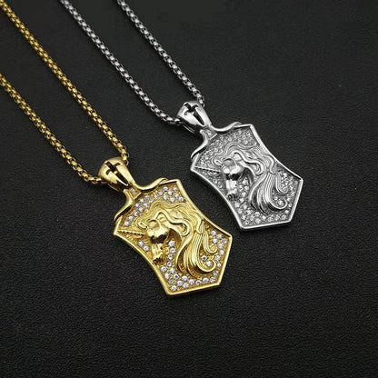 Hip Hop Gold Plated Zirconia Unicorn Pendant