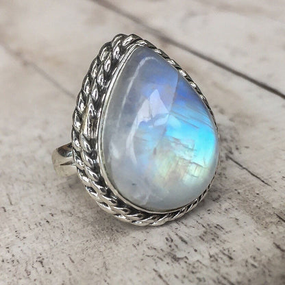 Big Drip Pear Cut Moonstone Punk Ring