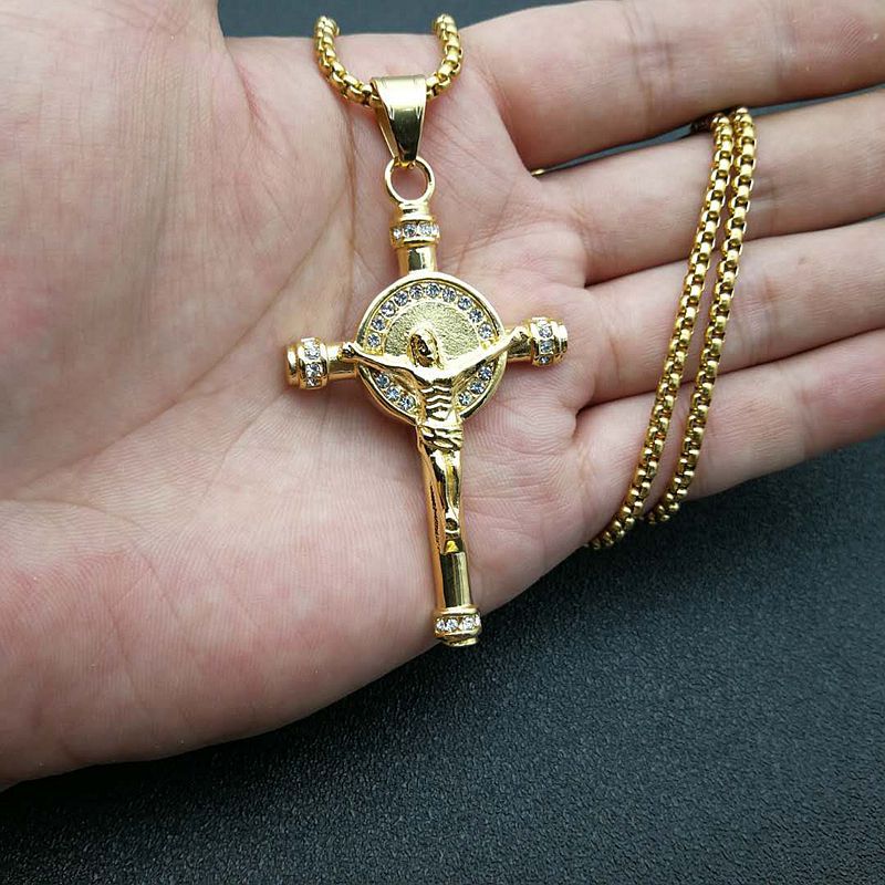 Hip Hop Gold Plated Zirconia Cross Jesus Pendant