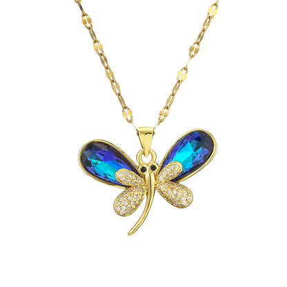 Cute Dragonfly Full Stones Pendant Necklace