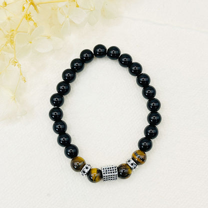 Men's Frosted Tiger Eye Black Pearl Bracelet